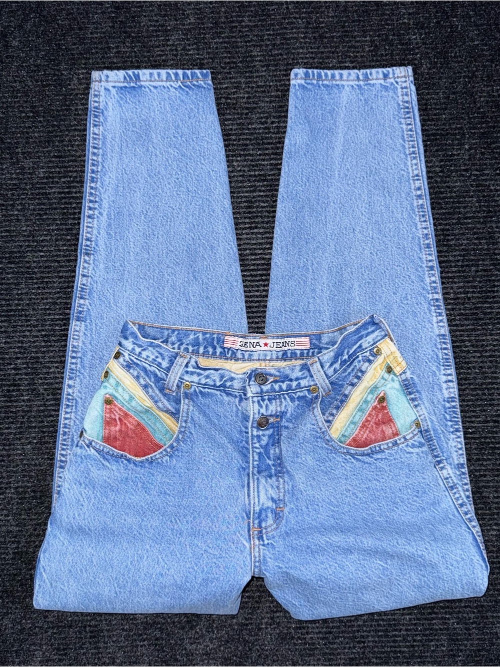 RARE VTG 90s Zena Colorblock High Waist Taper Leg Medium Wash Mom Jeans 26x30.5